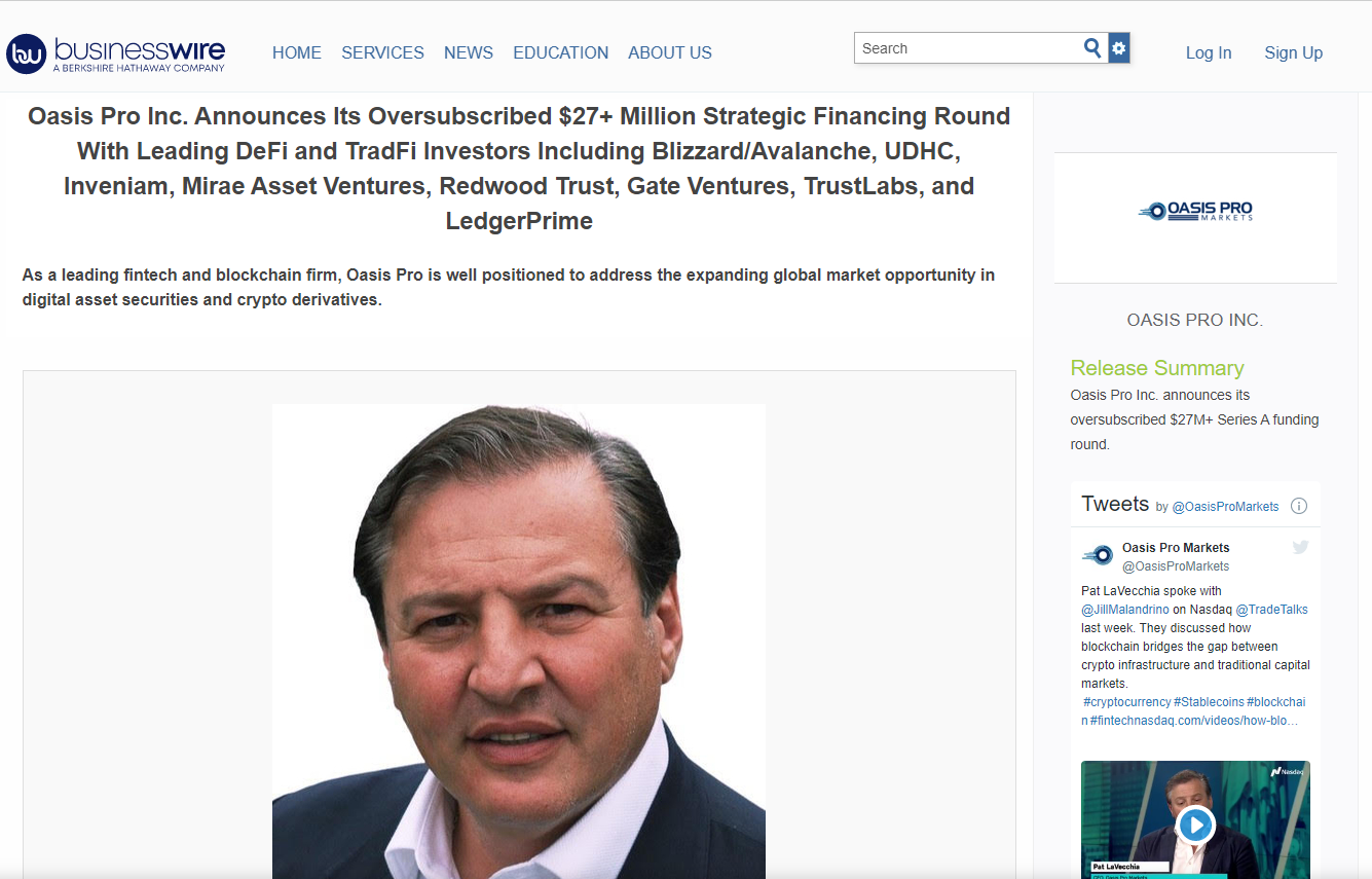 Oasis Pro Inc. Announces Its Oversubscribed $27+ Million Strategic Financing Round