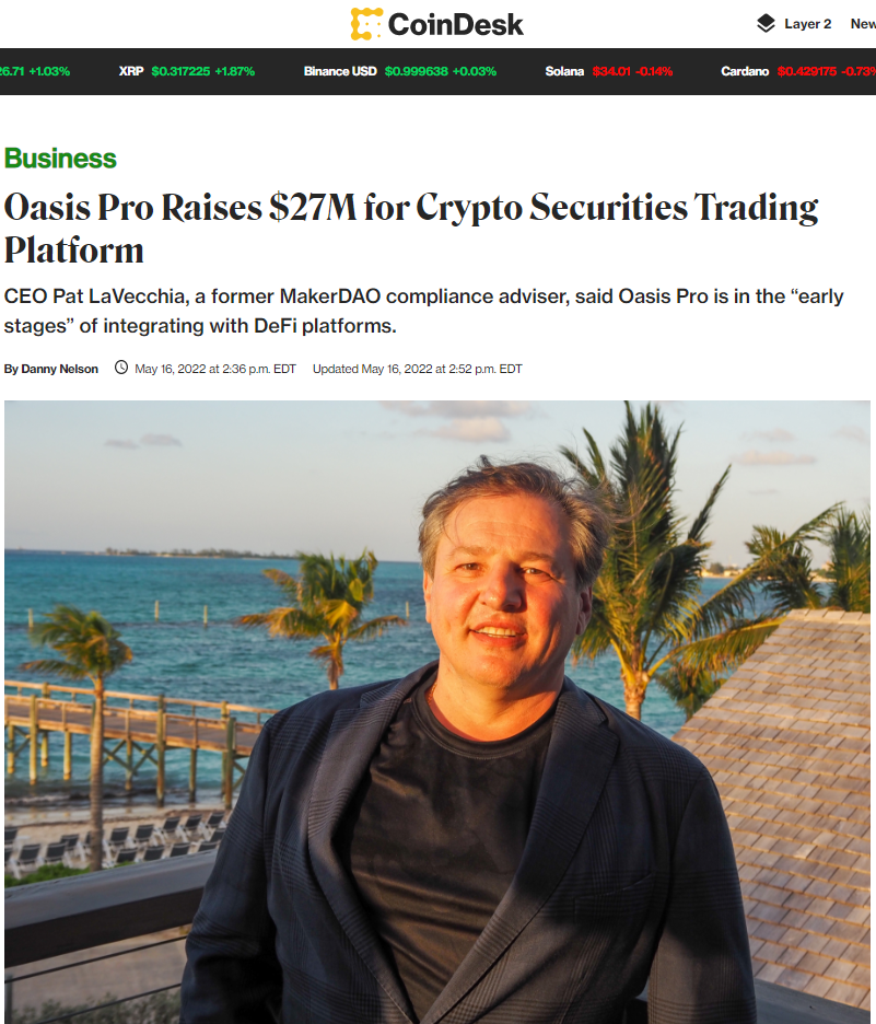 Oasis Pro Raises $27M for Crypto Securities Trading Platform