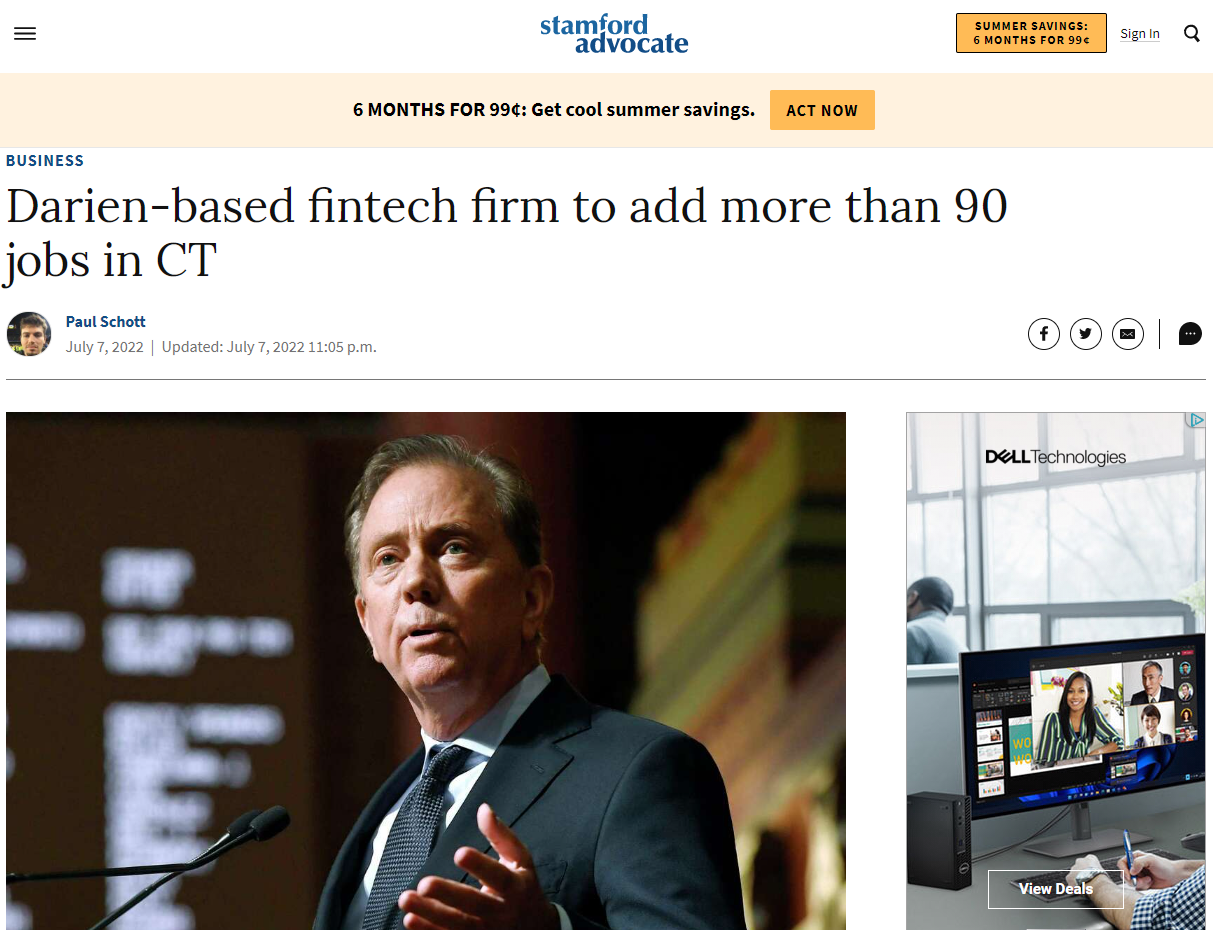 Darien-based fintech firm to add more than 90 jobs in CT